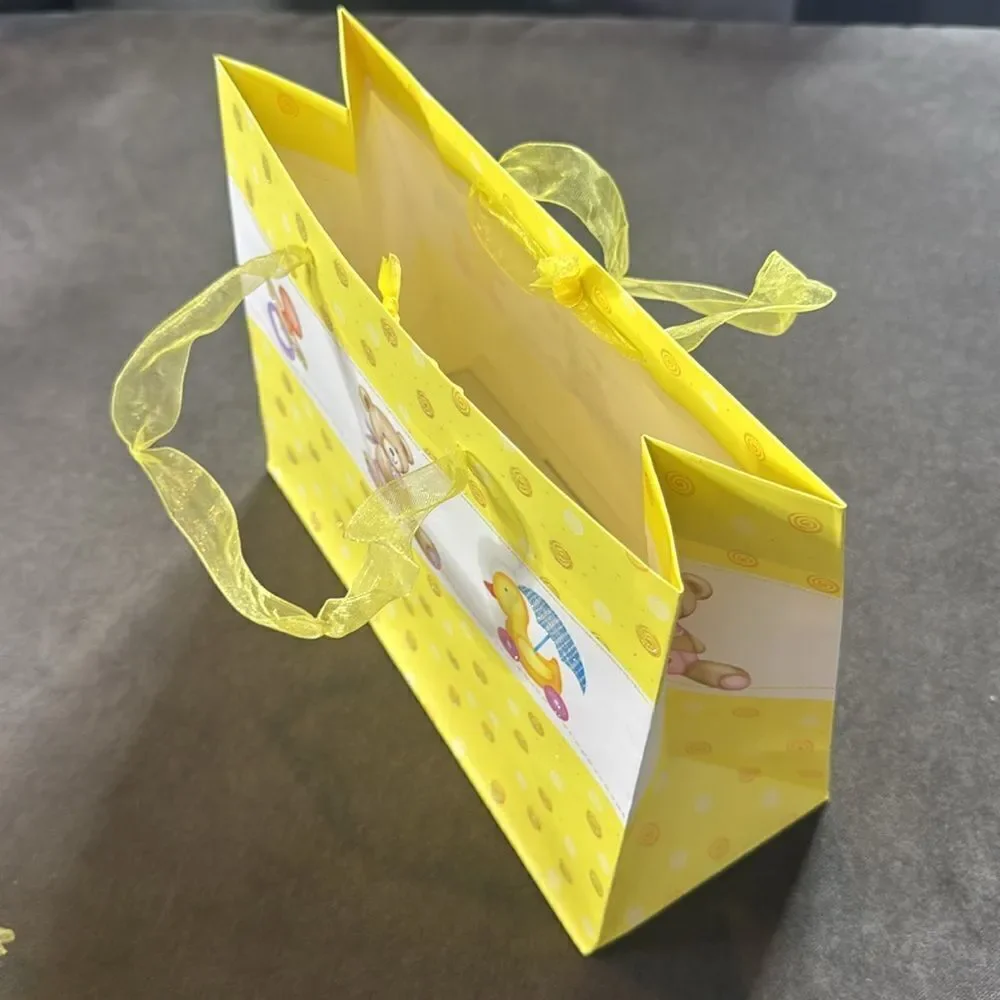 Baby Shower Gift Bags 12 Pack Ribbon Handles 3 Designs Yellow Pink Green NEW